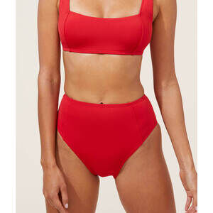 Andie The High Waist Cheeky Bikini Bottom - Eco Nylon - Cherry Red Size LCHERRY